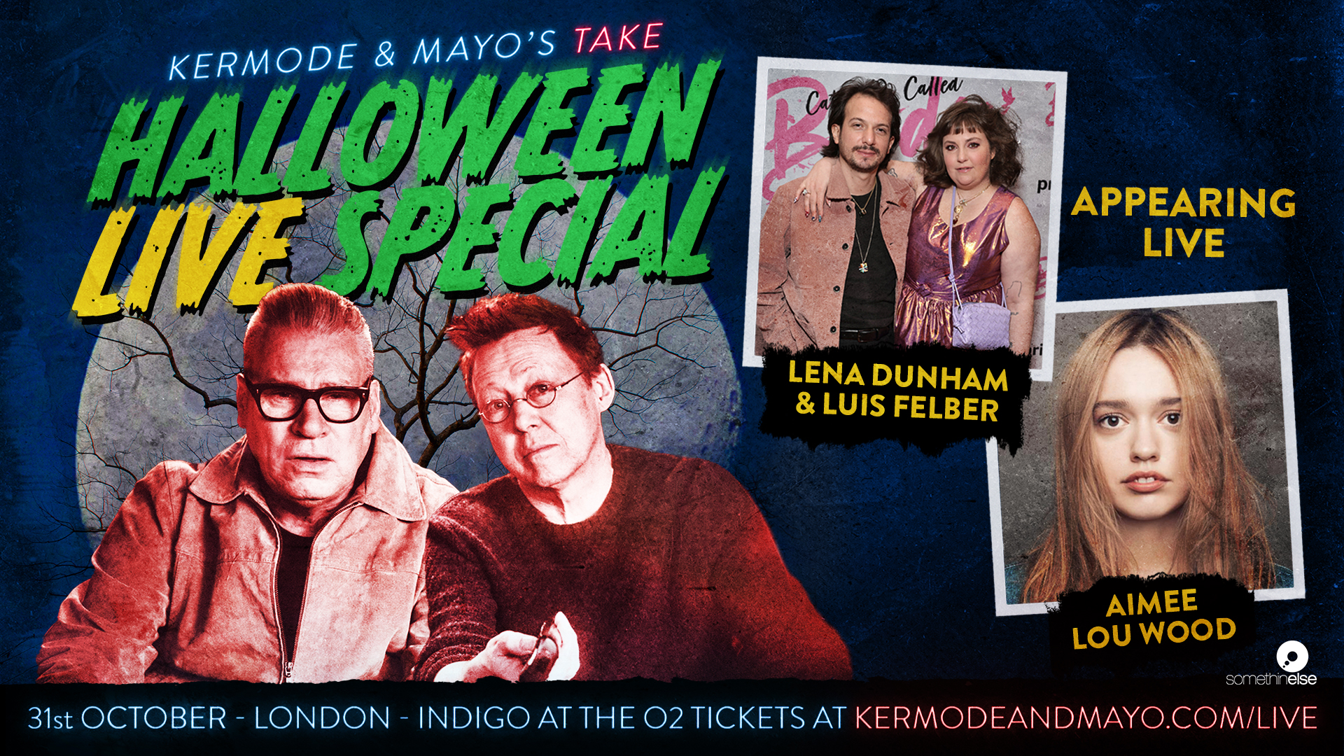 Mark Kermode and Simon Mayo pictured against a spooky full moon in the style of a classic horror movie poster